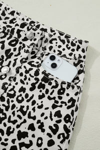 Brown Leopard Print Button Overlap Denim Shorts