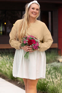Apricot Color Block Patchwork Ruffled Plus Size Mini Dress