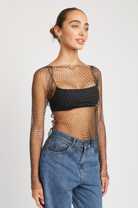 RHINESTONES NET TOP