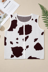 White Western Cow Spots Button Down Sweater Vest