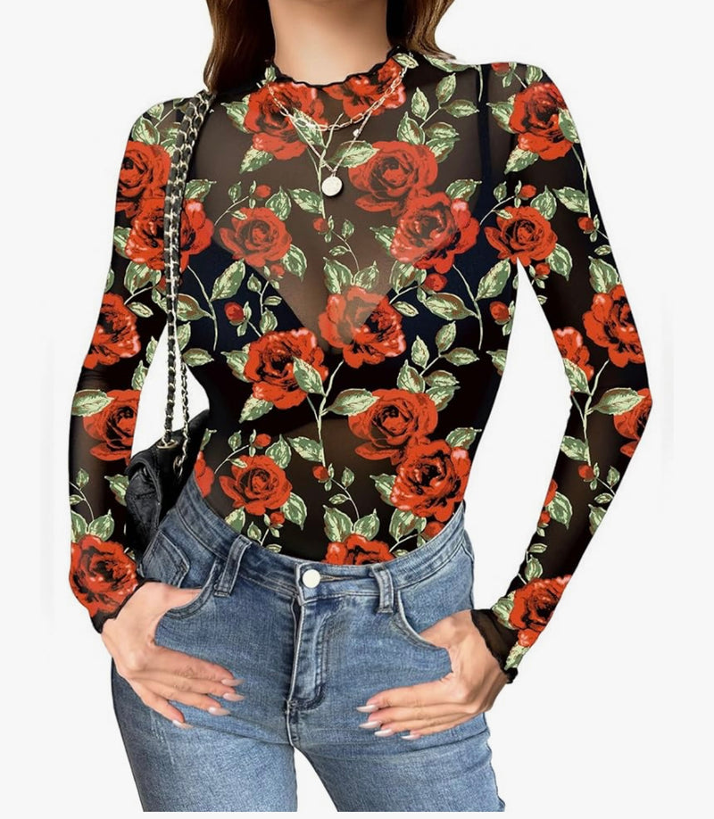 Midnight Rose Mesh Top