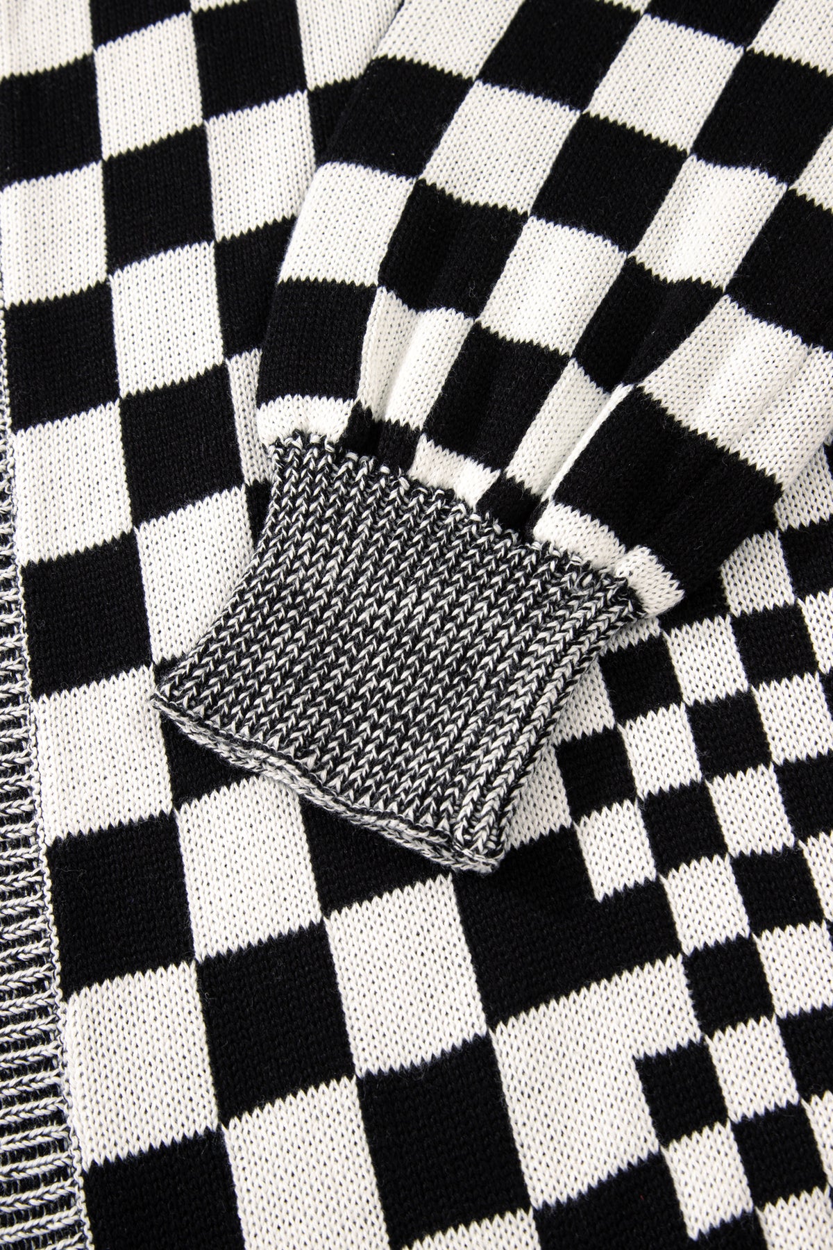 Black Checkered Bubble Sleeve Drop Shoulder Open Cardigan