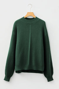 Mist Green Solid Color Front Seam Drop Shoulder Loose Sweater