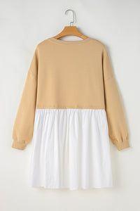 Apricot Color Block Patchwork Ruffled Plus Size Mini Dress