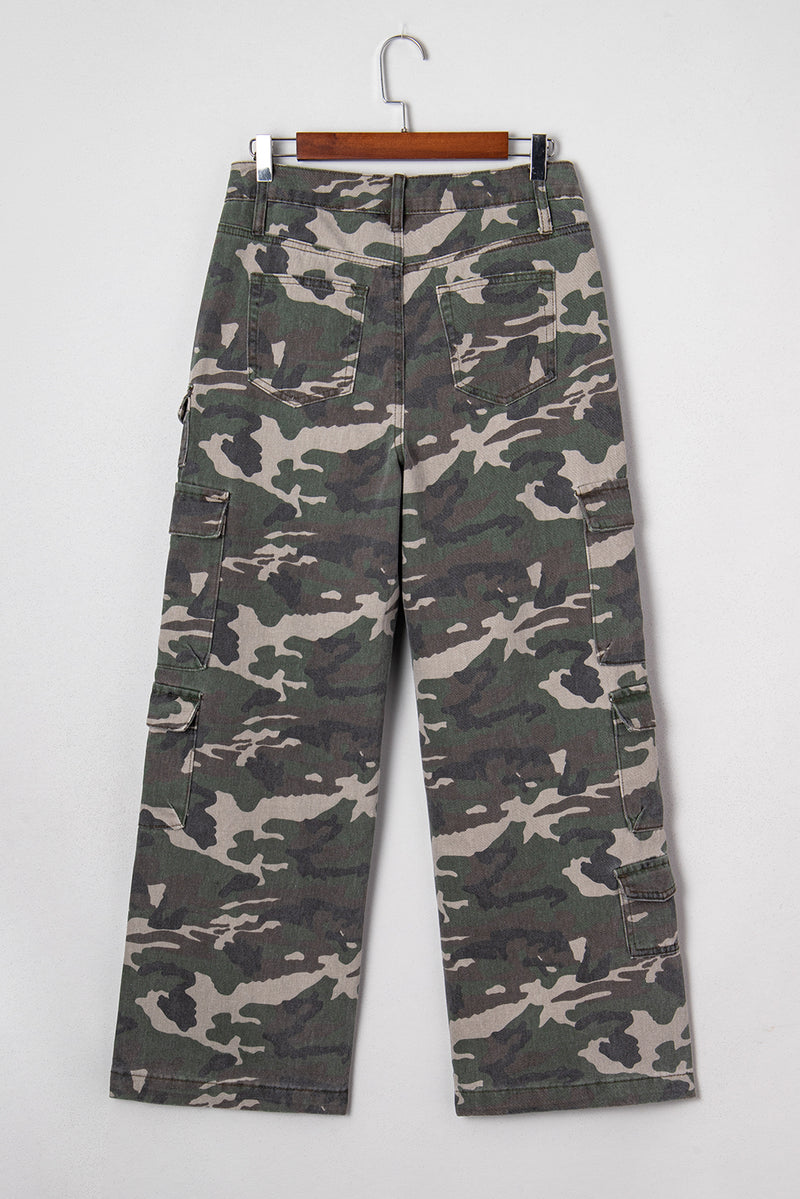 Green Camo Cargo Wide Leg Pants