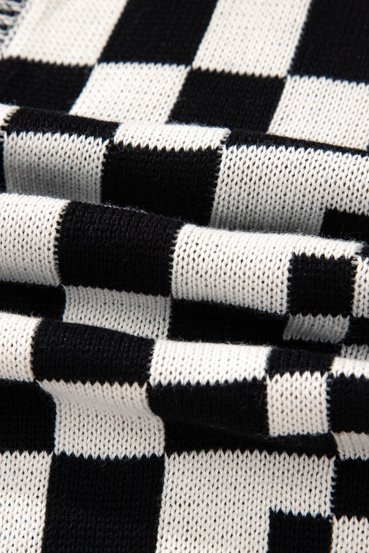 Black Checkered Bubble Sleeve Drop Shoulder Open Cardigan