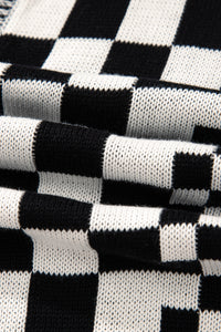 Black Checkered Bubble Sleeve Drop Shoulder Open Cardigan