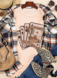 Khaki Western Poker Cards Graphic T Shirt