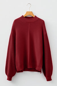 Red Dahlia Solid Color Front Seam Drop Shoulder Loose Sweater