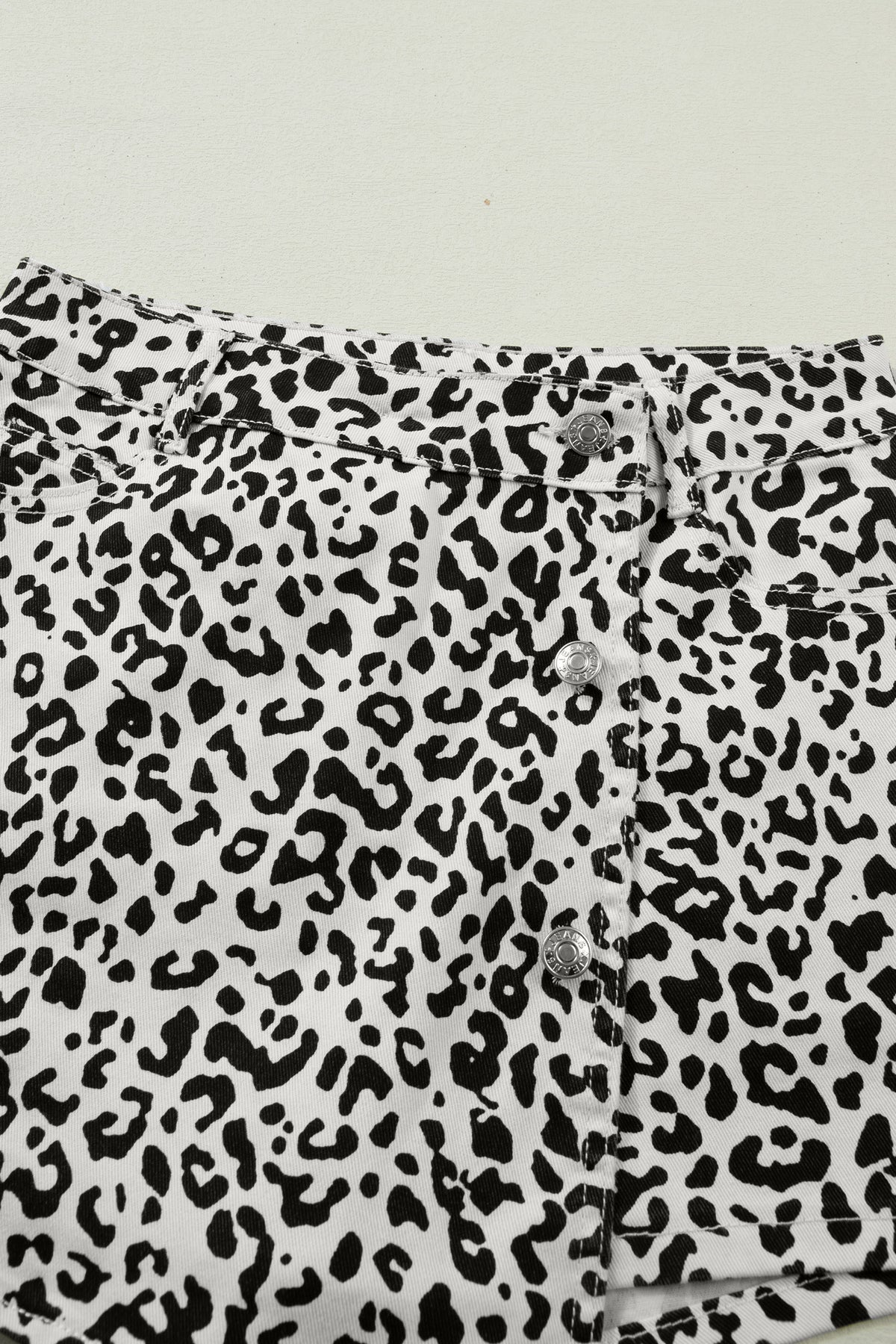 Brown Leopard Print Button Overlap Denim Shorts