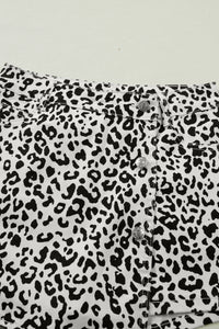 Brown Leopard Print Button Overlap Denim Shorts