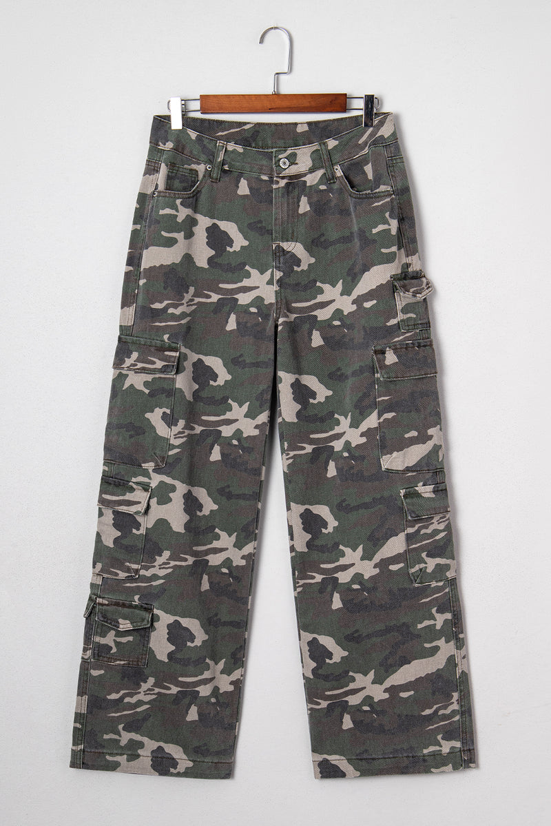 Green Camo Cargo Wide Leg Pants