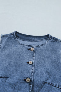 Ashleigh Blue Buttoned Front Slit Denim Vest