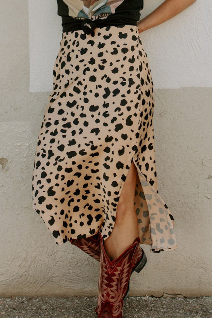 Slit Leopard Printed Midi Skirt