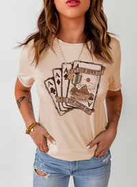 Khaki Western Poker Cards Graphic T Shirt