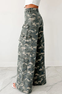 Green Camo Cargo Wide Leg Pants