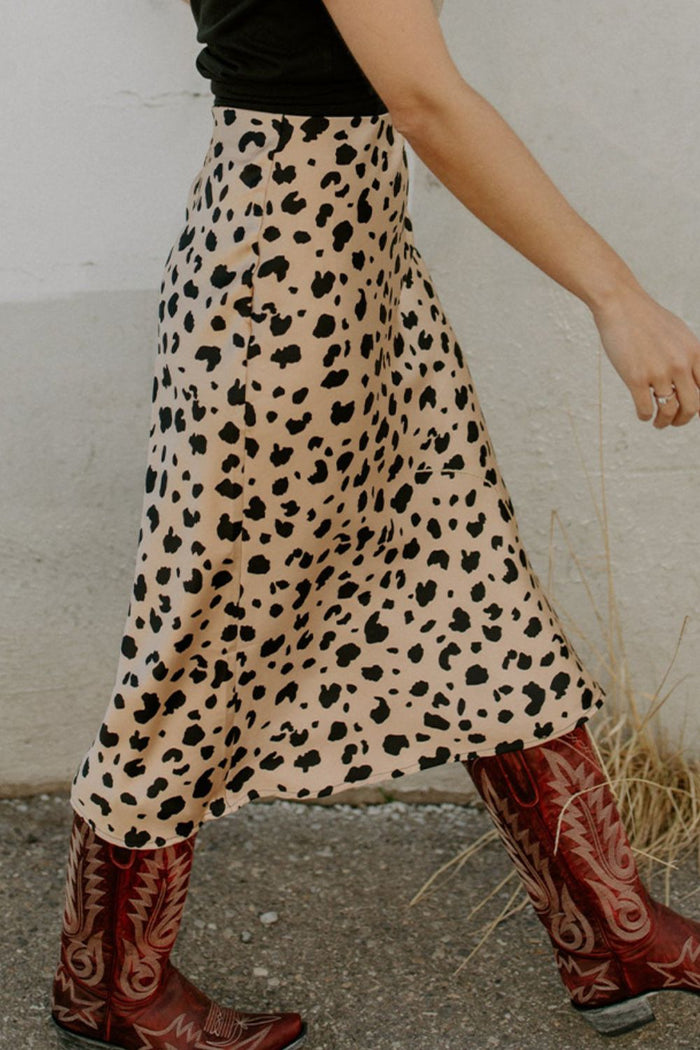 Slit Leopard Printed Midi Skirt