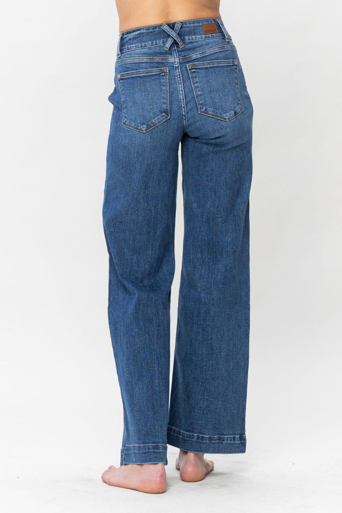 Judy Blue Full Size Double Button Wide Leg Jeans