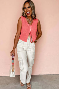 Tomato Red Lace-up Front V Neck Sweater Vest