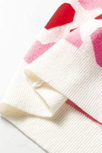 Sachet Pink 2-tone Heart Print Valentine Crew Neck Short Sleeve Sweater