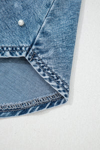 Ashleigh Blue Denim Pearl Embellished Elastic Waist Mini Skort
