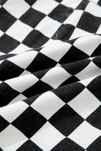 Black Checkered Print Overlap Denim Shorts