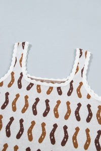 White Western Leopard/ Horseshoe Printed Scalloped Trim Square Neck Sweater Vest