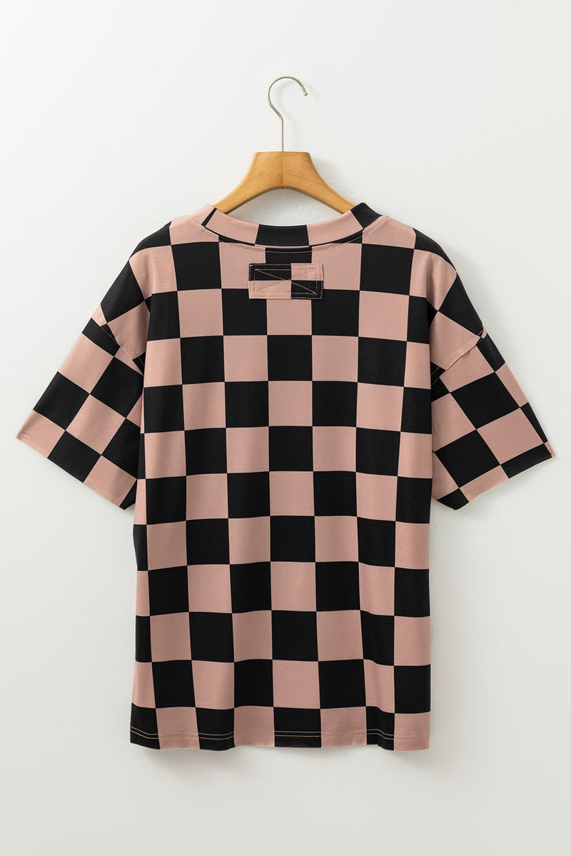 Light French Beige Checkmate Boyfriend Casual Tee