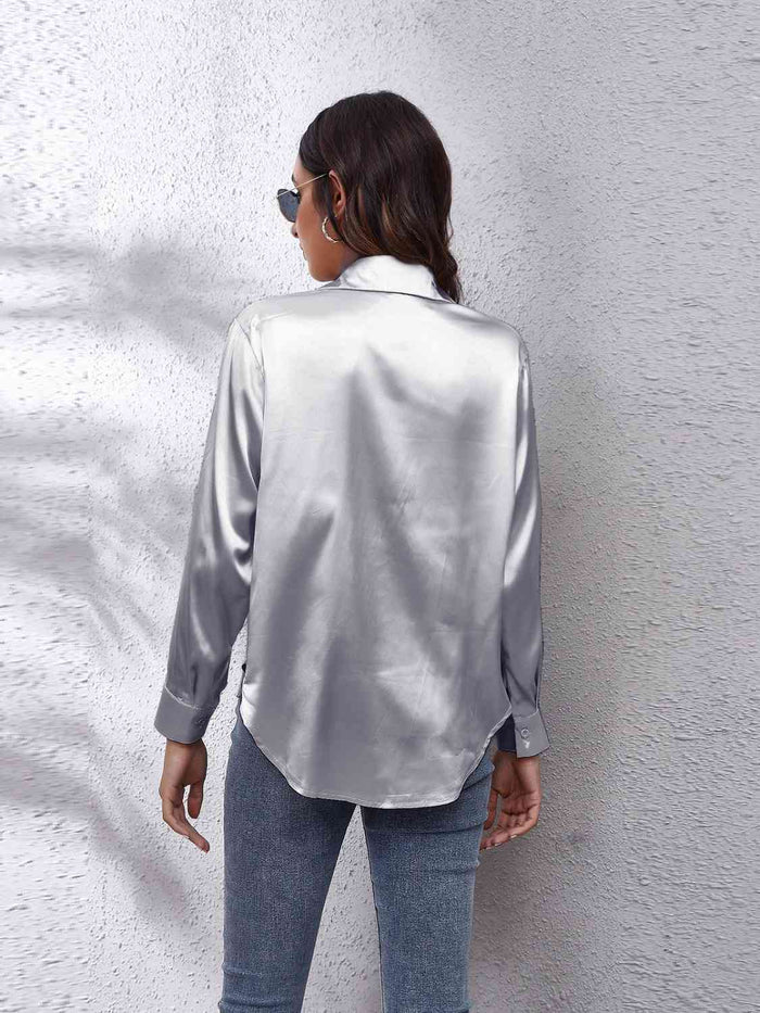 Collared Neck Buttoned Long Sleeve Shirt