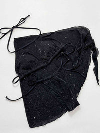 Black Glitter Halter Neck Backless Three-Piece Swim Set