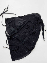 Black Glitter Halter Neck Backless Three-Piece Swim Set