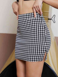 Houndstooth High Waist Mini Skirt