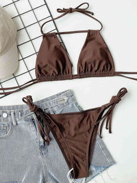 Chocolate Halter Neck Ruched Bikini Set