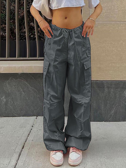 Drawstring Waist Pants with Pockets