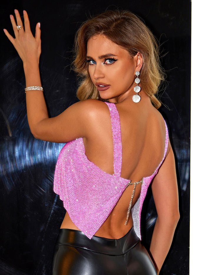 Pink Sparkle Backless Square Neck Cami