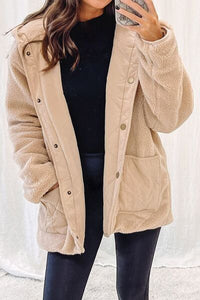 Snap Down Long Sleeve Hooded Jacket with Pockets