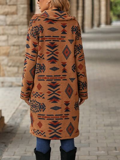 Geometric Pocketed Dropped Shoulder Coat