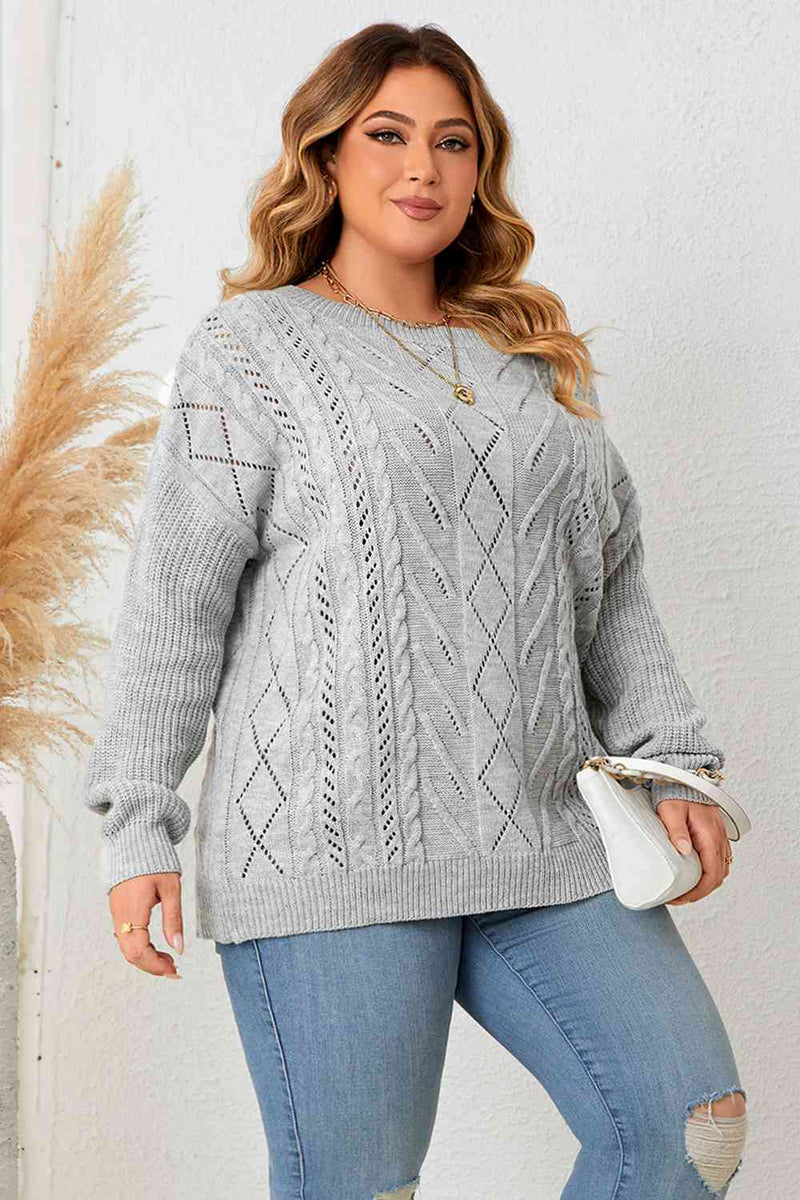 Plus Size Cold Shoulder Asymmetrical Cable-Knit Top